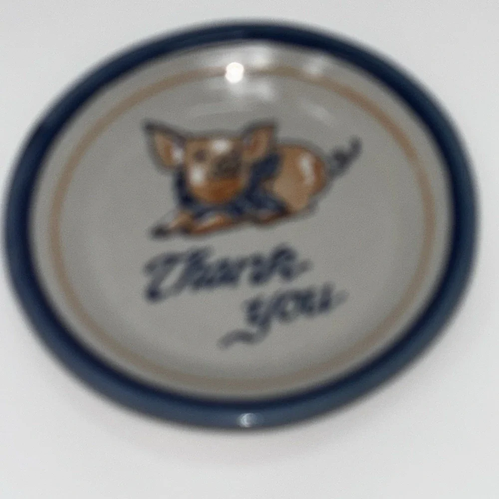 Louisville Stoneware Pig Thank You Plate Small 4.75in Blue Gray‎ Excellent USA